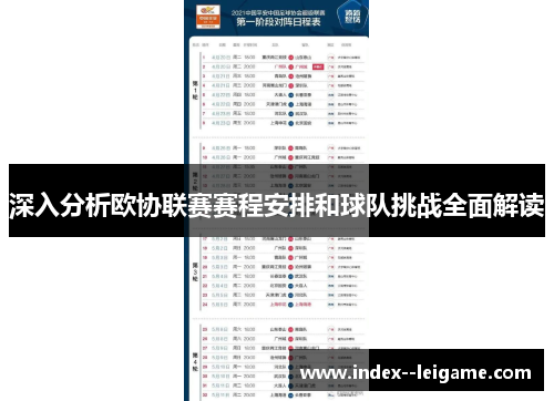 深入分析欧协联赛赛程安排和球队挑战全面解读